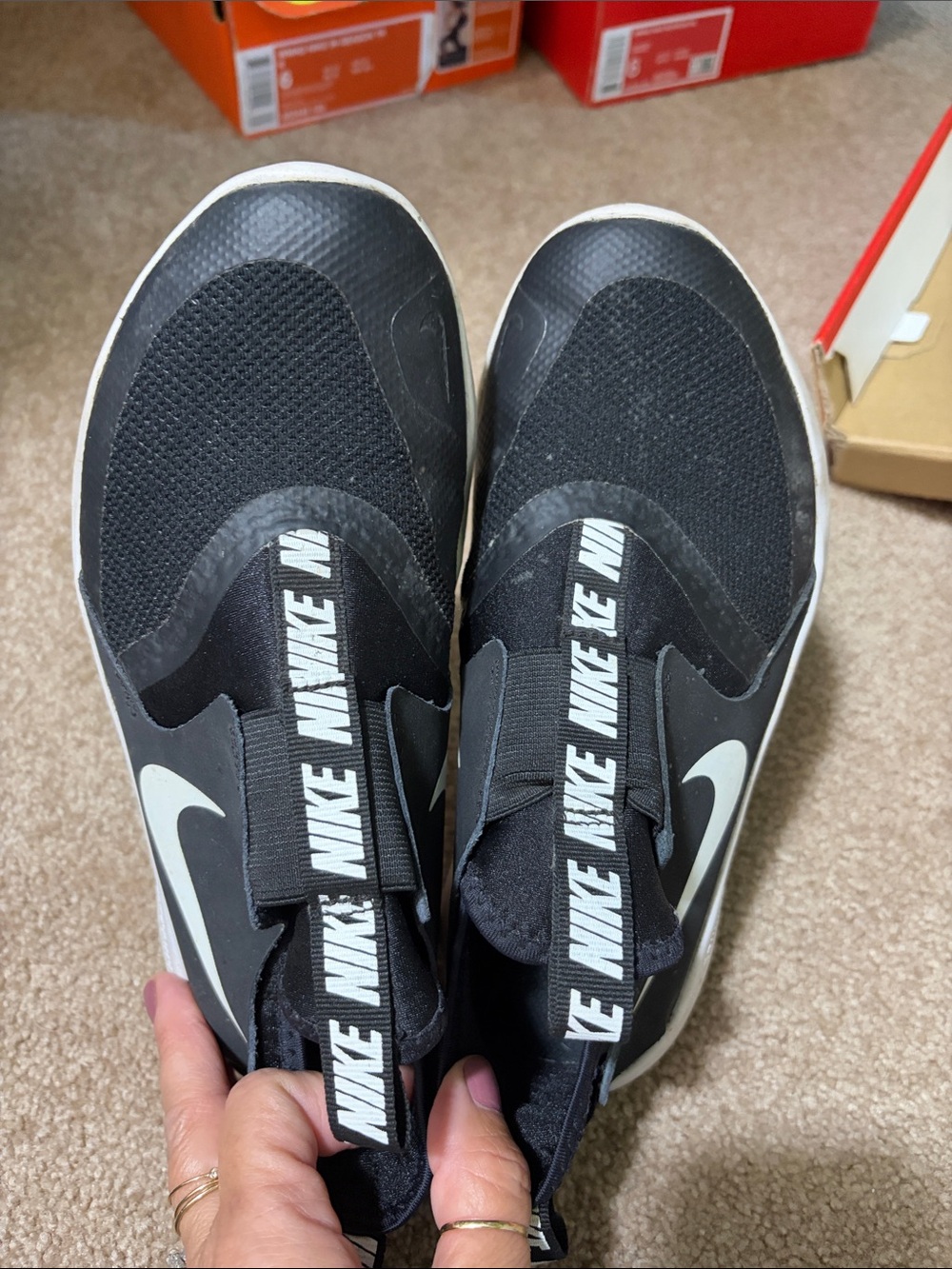 Nike Kids Black and White Slip-On Sneakers with Swoosh